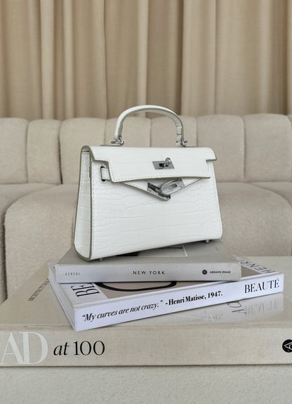 Bolso de Mano Kels Mini - Cocodrilo Blanco