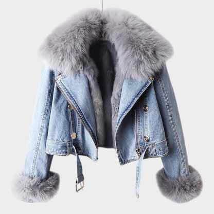 Alessia™ | Chaqueta Vaquera Mujer con Cuello de Pelo