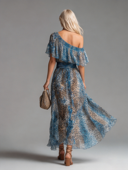 Seraphina | Vestido Maxi de Leopardo Asimétrico