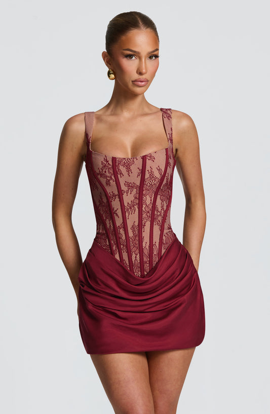 Vestido corto Cornelia - Encaje burdeos