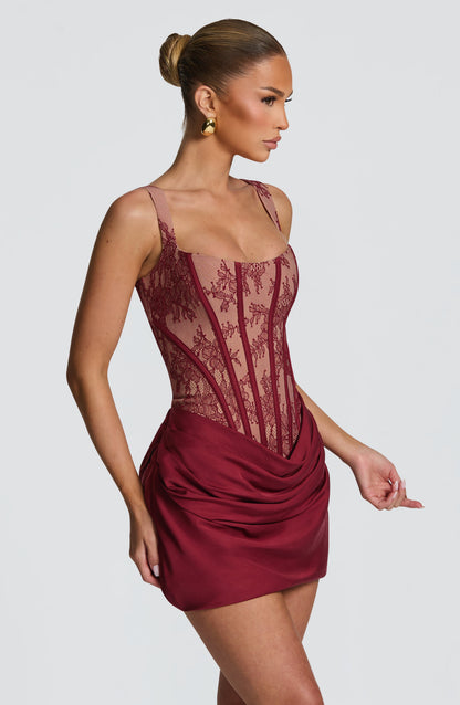 Vestido corto Cornelia - Encaje burdeos