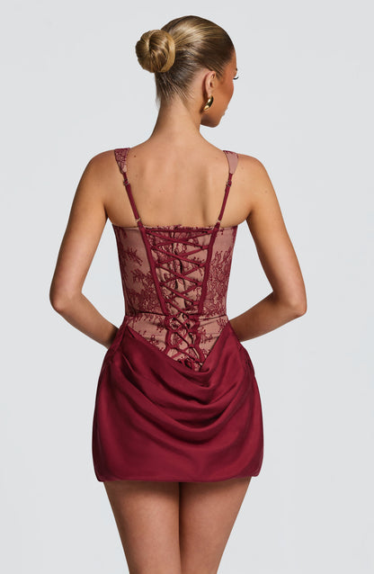 Vestido corto Cornelia - Encaje burdeos