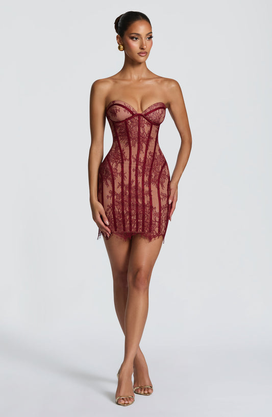 Vestido corto Sian - Borgoña