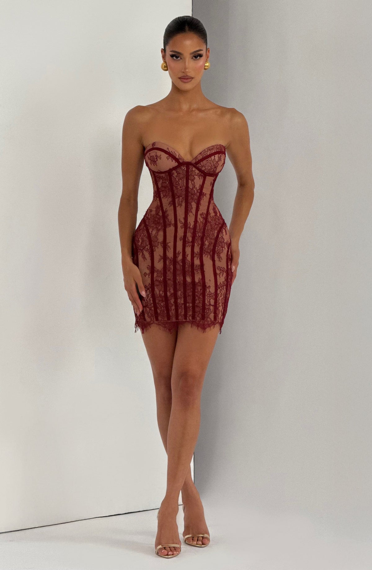 Vestido corto Sian - Borgoña